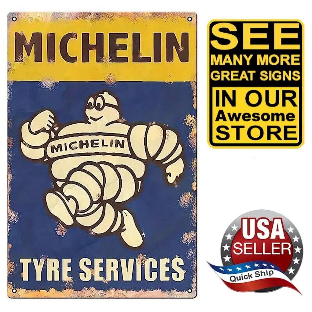 Metal Tin Sign • Petroliana • Michelin Tyre Services • Michelin Tire Man • 8x12"
